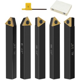 Metal Lathe Cutting Tools,5pcs 3/8'' Shank Carbide Metal Cutting Tool Bits Kit,Indexable Lathe Turning Tool with Tin Coated Carbide Inserts,Carbide Lathe Tools for Turning Grooving Threading