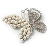 Unique Faux Pearl Crystal Butterfly Brooch
