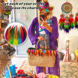 Holmgren Colorful Craft Rooster Feathers - 200pcs 5-7inch Colored Feathers Bulk for Kindergarten DIY Crafts, Art Projects and Party Decorations (Colorful)