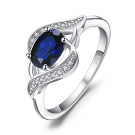 JewelryPalace 1ct Oval Created Blue Sapphire Rings for Women, 14K White Gold Plated 925 Sterling Silver Ring for Girl, Gemstone Jewelry Sets Promise Rings 10