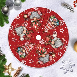 Christmas Tree Blanket, 120 cm Dark Red Christmas Tree Skirt Mat, Christmas Tree Stand Rug with Christmas Gnome Pattern, Christmas Tree Stand Covers, Round Christmas Tree Skirt for Christmas Tree