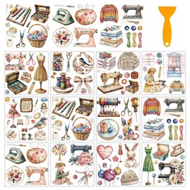 AHANDMAKER 12 Sheets Rub On Transfer Stickers with Scraper, Vintage Tailor Themed Stickers with Sewing Machine, Sewing Tool for Home, Classroom, Crafts Wood Glass Porcelain Decor, 5.5 x 5.5 Inches‌