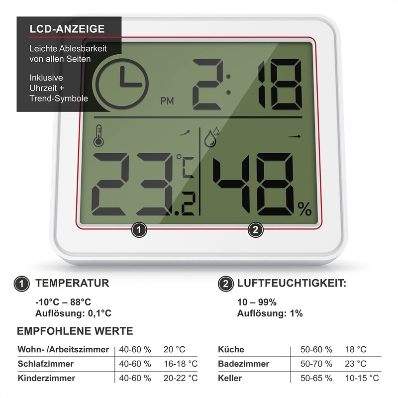 CSL Digital Mini Thermo-Hygrometer, Indoor Thermometer, Room Thermometer, Temperature and