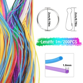 JurciCat Scoubidou Bands Set of 200 Skubidu Bands DIY String for Bracelets Necklace Keyring (20 Colours, 10 Clips and 10 Key Ring Rings)