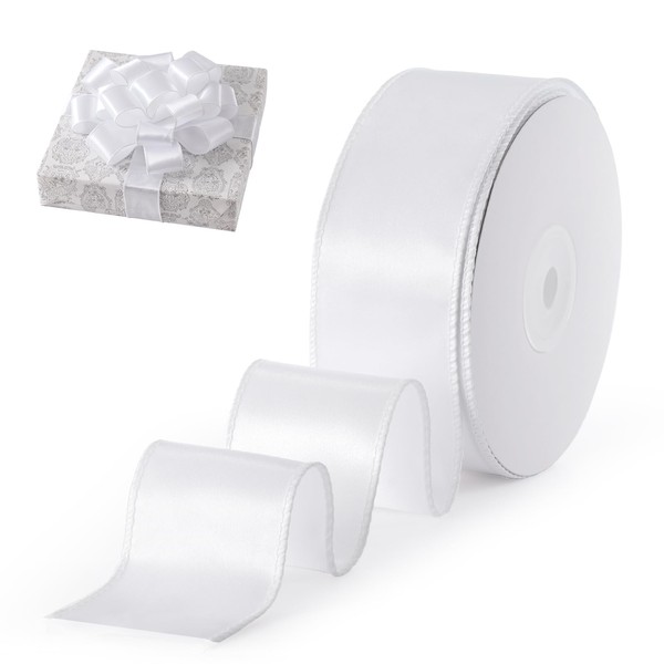 FAKILO Satin Wired Ribbon Wire Edged Christmas Ribbon for Gift