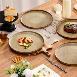 Hesinco 11" Dinner Plates Sets of 6, Stoneware Salad Plates, Microwave, Oven & Dishwasher Safe, Modern Large Kitchen Plates for Lunch, Party, Wedding, Restaurant - Desi Brown