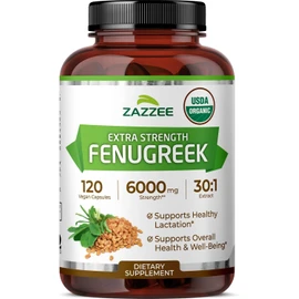 Zazzee USDA Organic Fenugreek 30:1 Extract, 6000 mg Strength, 120 Vegan Capsules, 4 Month Supply, Standardized and Concentrated 30X Extract, 100% Vegetarian, All-Natural and Non-GMO
