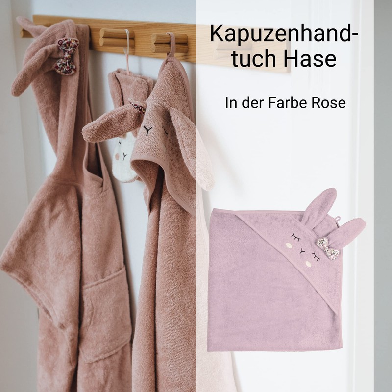 kikadu Hooded Towel Rabbit Rose - Children's Towel with Animal