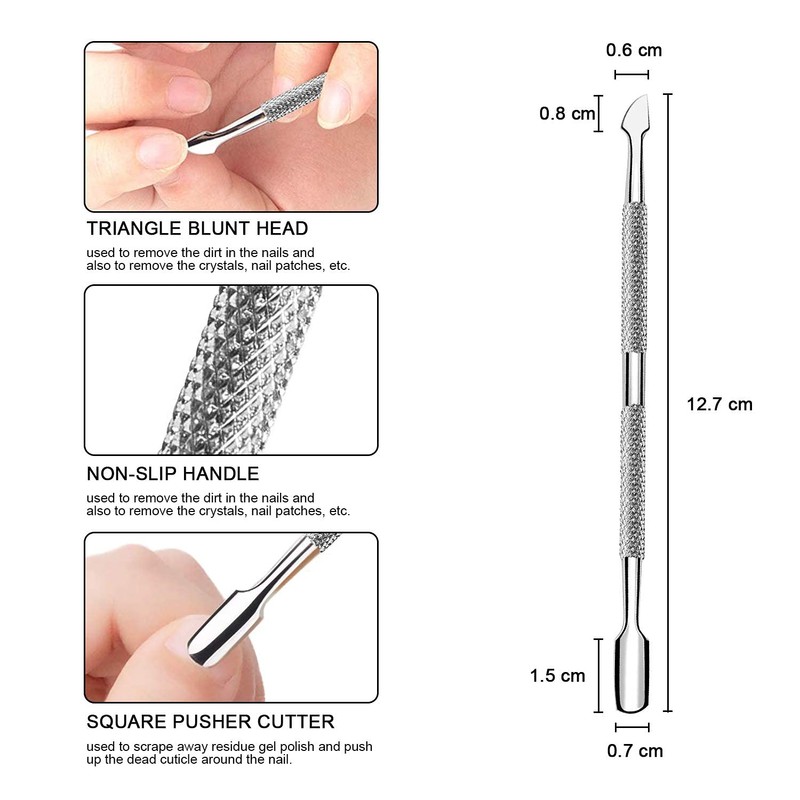 2 Pcs Cuticle Pusher Cutter and Remover, Professional Double Ended
