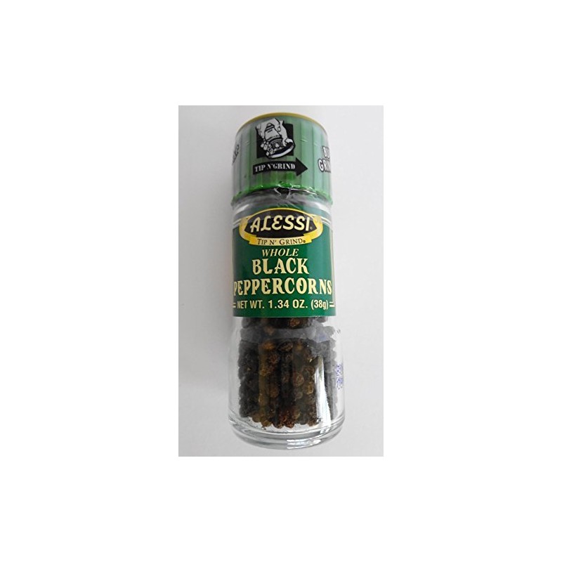 Alessi Whole Black Peppercorns, 1.34-Ounce Grinders (Pack of 6)