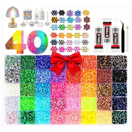 40000Pcs 40 Colors Jelly Resin Rhinestones for Bedazzling, 3mm Flatback Gems with B7000 Glue & Tweezers, Multicolor Flat Back Kit for Clothing, Shoes, Nail Art, Diamond Art, Jewelry Making
