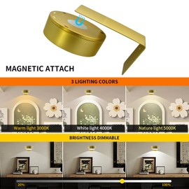 Arixinks Arixinks Battery Picture Light 3Pack Gold,Wireless Painting Light with Remote,3 Lighting&Dimmable,Wall Art Light for Painting Accent Light &Timer for Pictures Frames Gallery Potrait Magnetic