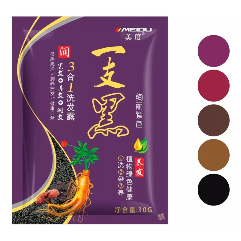 Meidu Shampoo Tinte Instantaneo 15min Cubre Canas Natural 50pza