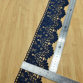 Venise Edging Cotton Lace Trim Beautiful Flower Eyelet Embroidery Bridal Lace Triming for Garment Sewing DIY Craft Supply (Navy Blue)