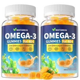 Omega-3 Gummies Supplement for Adults 40+: 1280mg Vegan Omega3 Fatty Acid DHA EPA with Vitamin D3 K2 Zinc Turmeric for Overall Health Support - Fish Oil Alternative for Women Men(120Count)