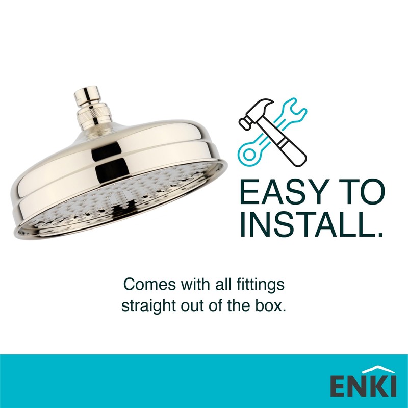 ENKI, R13, 200mm Traditional Fixed Large Shower Head Gold, Solid