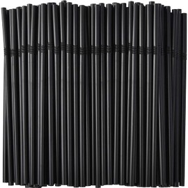 ALINK 100-Pack Black Flexible Drinking Straws, Plastic Disposable Bendy Straws - 7.75" x 0.23"
