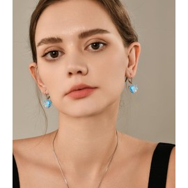 YL Pendientes Rosa Corazón Plata de Ley 925 with 12 Pieces of Nacimiento Circonita Mariposa Pendientes para Mujer Mamá, Silver, Aquamarine