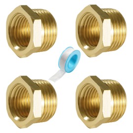 Lyeteung 4 PCS G3/8 Male to G1/4 Female Brass Reducer Connector, Brass Hex Bushing Reducer Connector with Raw Material Tape, for Pipe Connecting Conversion
