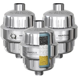 weAQUA Heavy Duty Shower Filter Jumbo 3 PACK – 99% Removal for Hard Water, Chlorine, Fluoride, Heavy Metals, Micro-life, Organics and More (Chrome)