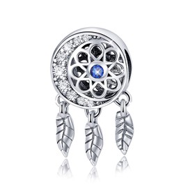 Genuine 925 Sterling Silver Dangle Colour Crystal Dream Catcher Charms for Bracelets and Necklace Birthday Mother's Day Gift (B)