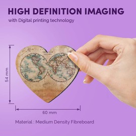 1 x Heart MDF Magnets - World Hemispheres Vintage Style Map 14392