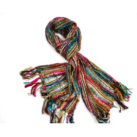Ladies Rainbow Weave Scarf - Vibrant All Year Round Scarves (Green)(Size: 30 x 198cm)