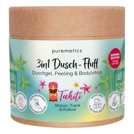puremetics 3-in-1 Shower Fluff Tahiti: Monoi, Tiaré & Coconut, Limited Edition, 250 g