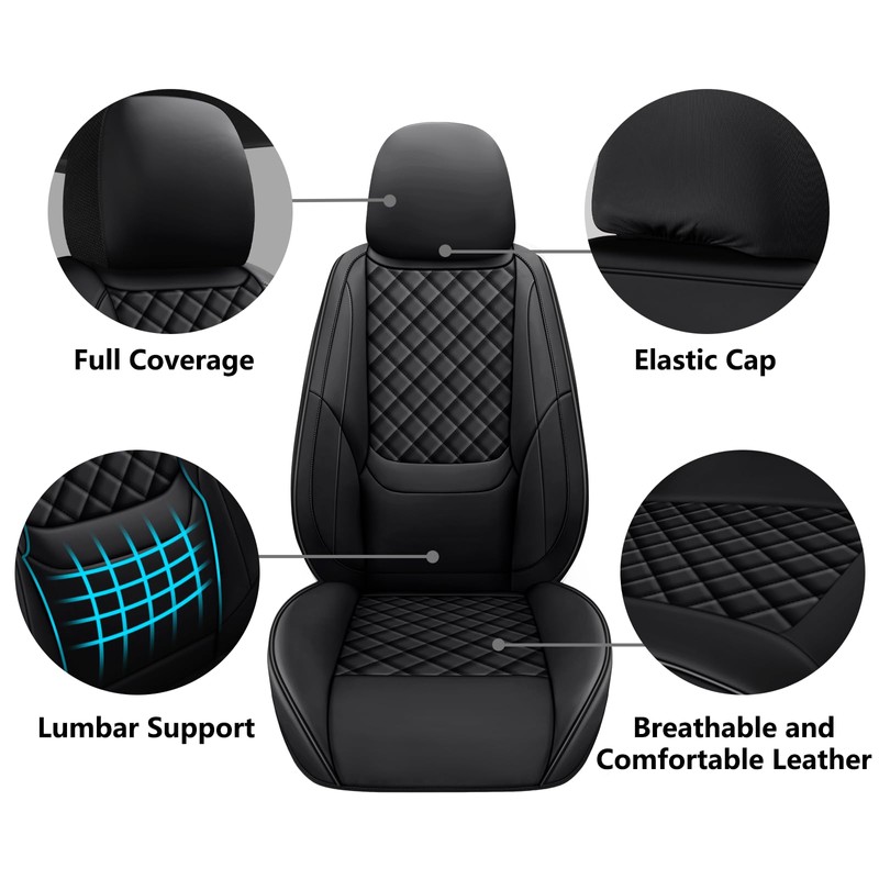 WENNFOUR Full Coverage Black Leather Car Seat Covers Full Set