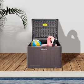 Yardgrace Premium Pro Edition 35 Gallon Lockable Resin Deck Box, Waterproof & UV-Resistant Outdoor Storage Box for Outdoor Storage, Garden Tools & Pool Accessories Storage, Brown