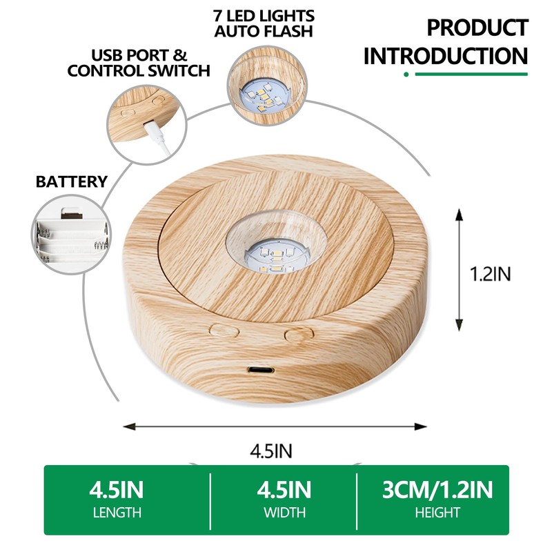 ZEERSHEE Light Base for Glass Art 4.5" Rotating Display LED