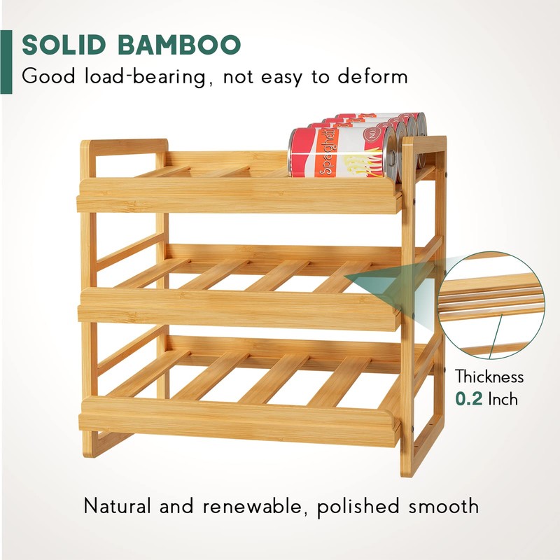 Yumkfoi Bamboo Can Organizer for Pantry, 3 Tier Stackable Can