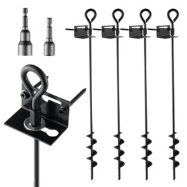 MIXXIDEA 24 in Mobile Home Anchors, Metal Ground Anchor Screw in, Heavy-Duty Earth Anchors with Adapter for Drill, Anchor Kits Set of 4 for Storage Shed, Swing, Trampoline, Tent (Black-4pk)