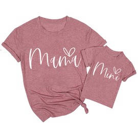Mama and Mini Shirts Cute Love Heart Graphic Tshirt Mommy and Me Matching Tees Tops Mom and Baby Matching Outfits (4T, Pink)