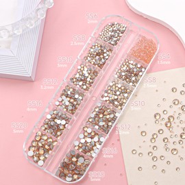 Champagne Gold Crystals Nail Rhinestones, Round Beads Flatback Glass Gems Stones Multi Shapes Sizes Gold Rhinestones Gems Crystals for Nail DIY Crafts Clothes Shoes Jewelry