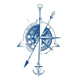 4 Blätter Temporary Schiffsanker Tattoo Kompass Tattoo Steuerrad Semi-Permanente Tattoo Matrose Langanhaltende Tattoo Semi-Compass4