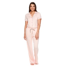 kathy ireland Womens Pajama Set - PJ Set for Women with Notch Collar PJ Top and Pajama Pants (Pale Rose, Large)