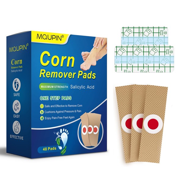 MQUPIN 48 Pcs Corn Removal Pads,Corn Removal Plasters for Feet,Wart Remover, Corn Remover Pads with Hole, Corn Removal Relief Corn Pain and Foot Care, Remove Corns, Calluses, Warts