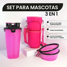 Tragbarer Hundetrinker, Wasserflasche für Hunde, inklusive Neoprenhülle, Futternapf für Hunde, stoßfest und kratzfest, tragbare Hunde-Trinkflasche, Rosa