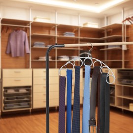 3 x Scarf Holders, Rubberised, Non-Slip, 7 Rings for Scarves and Scarves, Scarf Hangers H x W 24.5 x 38 cm, Diameter 5 cm, Light Grey