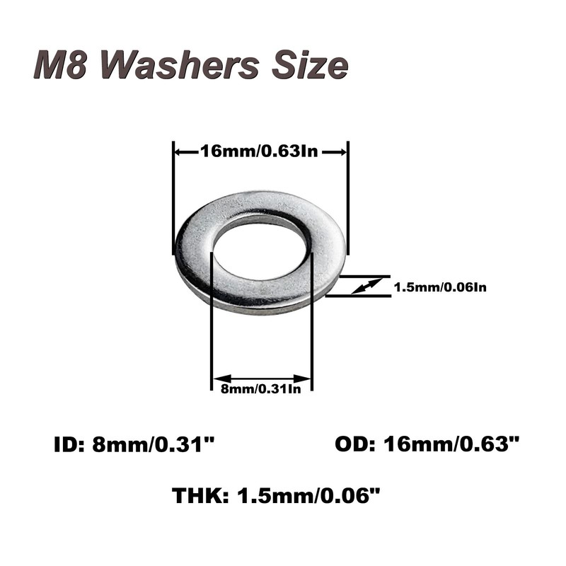 M8 Flat Washers,Fajoeda 50Pcs M8 304 Stainless Steel Flat Washer