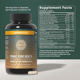 Primal Harvest Primal Bone Health Calcium Carbonate Bone Health Complex for Men & Women with Calcium, Magnesium, Zinc, Manganese, Potassium, & L-Carni