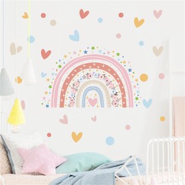WALLMEI Boho Rainbow Love Star Flower Stylish Sticker Removable Wall Sticker Girls Bedroom Children's Room Wallpaper Sticker Interior DIY Room Decoration