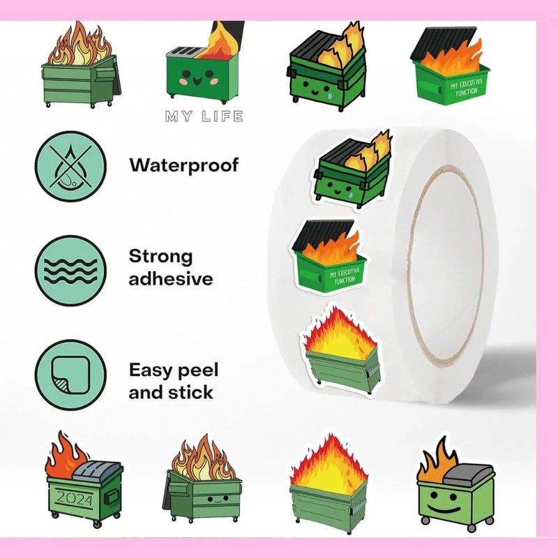 Dumpster Fire Decorative Sticker Roll, 2024 Design, Funny Meme Decals,