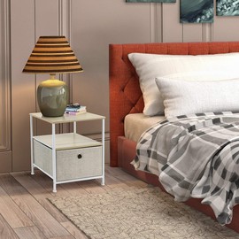 Sorbus Nightstand 1-Drawer Shelf Storage- Bedside Furniture & Accent End Table Chest for Home, Bedroom, Office, College Dorm, Steel Frame, Wood Top, Easy Pull Fabric Bins (Beige)