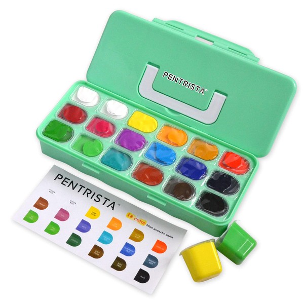 PENTRISTA Portable Gouache Paint Set with 18 Vibrant Colors in