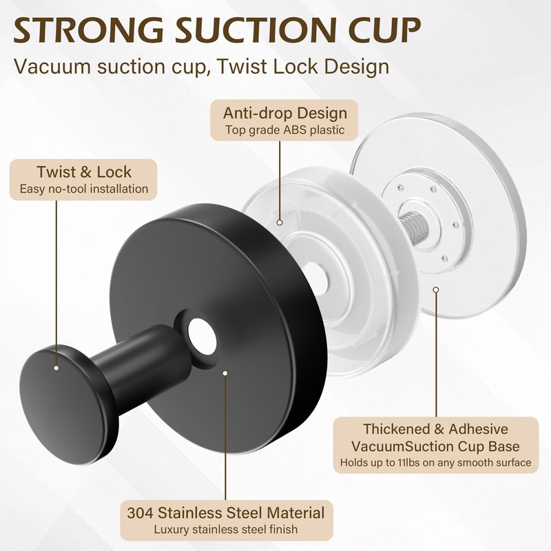 Ninth Five Shower Suction Cup Hooks, Heavy Duty Bathroom Wall