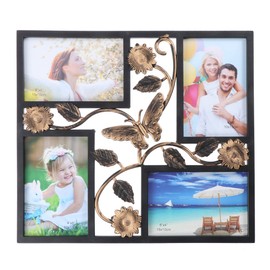 Artibetter Decorative 4 Opening Wall Hanging Photo Frame with Flowers and Vintage Collage Family Picture Frame (Black)