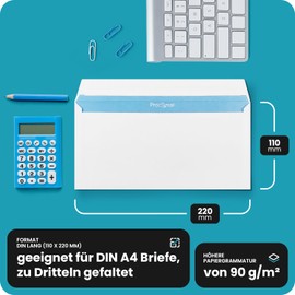 Netuno Netuno 50x Brief-Umschlag DIN Lang Weiß 110 x 220 mm 90g Umschlag DL haftklebend ohne Fenster weiße Briefhülle lang Papierumschlag Post-Umschlag Briefkuvert weiß Geschäftsumschlag mit Innendruck