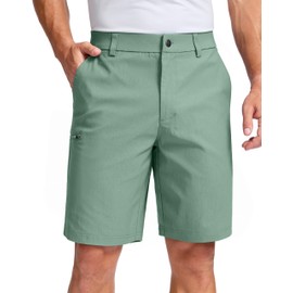 Pudolla Men's Casual Shorts 7/9 Inch Golf Shorts Stretch Dress Work Shorts for Men with 4 Pockets Quick Dry Lightweight(Grey Sage-9"-36)